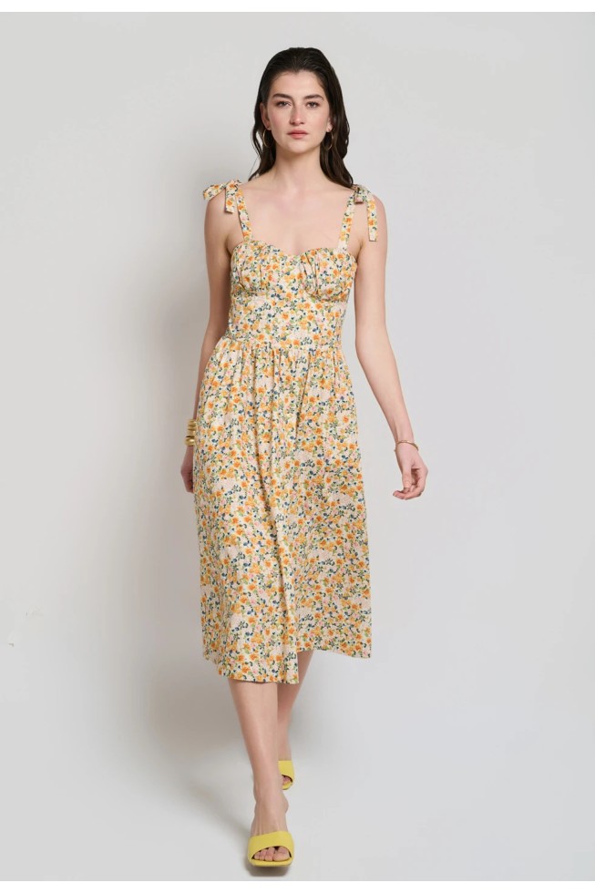 DESIREE FLORAL MIDI ΦΟΡΕΜΑ ΜΕ ΔΕΣΙΜΟ ΣΤΟΥΣ ΩΜΟΥΣ