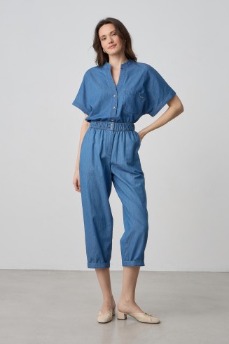 PASSAGER DENIM ΣΕΤ ΜΕ ΠΟΥΚΑΜΙΣΟ LOOSE ΚΑΙ ΠΑΝΤΕΛΟΝΙ ΜΕ ΛΑΣΤΙΧΟ ΚΑΙ ΦΕΡΜΟΥΑΡ ΣΤΗΝ ΜΕΣΗ
