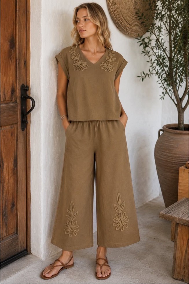 TWEET ΣΕΤ ΤΟΠ ΜΕ CROPPED CULOTTE ΚΑΙ ΑΝΑΓΛΥΦΕΣ FLORAL ΛΕΠΤΟΜΕΡΕΙΕΣ
